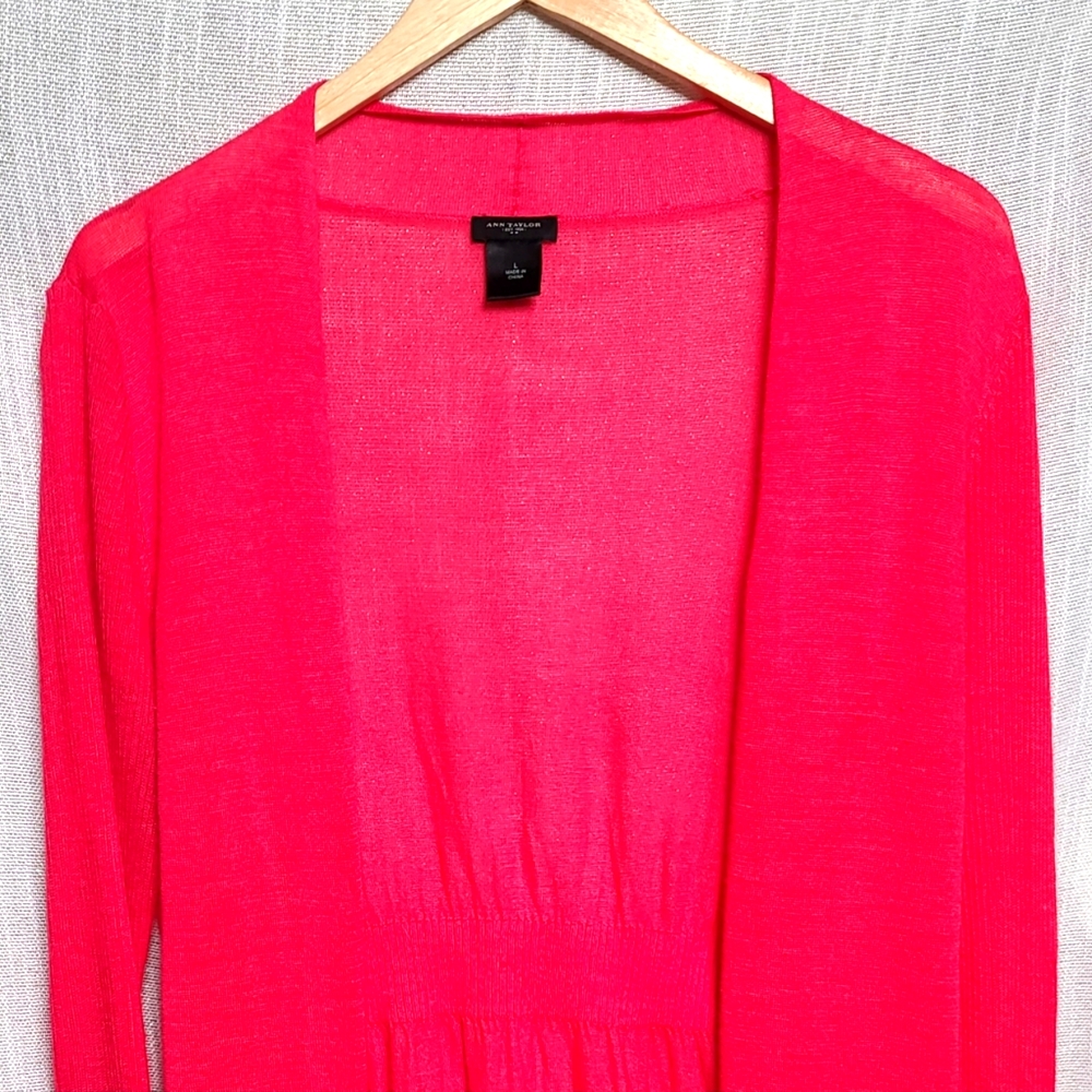 Ann Taylor Y2K Lightweight Open Cardigan w/ Ribbed Sleeves